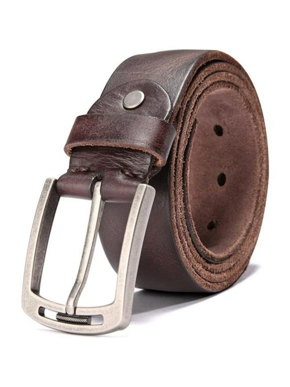 Mens Italian Leather Belt Brown Adjustable Waist Casual Dress Work Buckle
